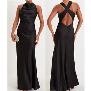 LULU'S M Black Effortlessly Sensational Backless Maxi Formal Dress NEW B165